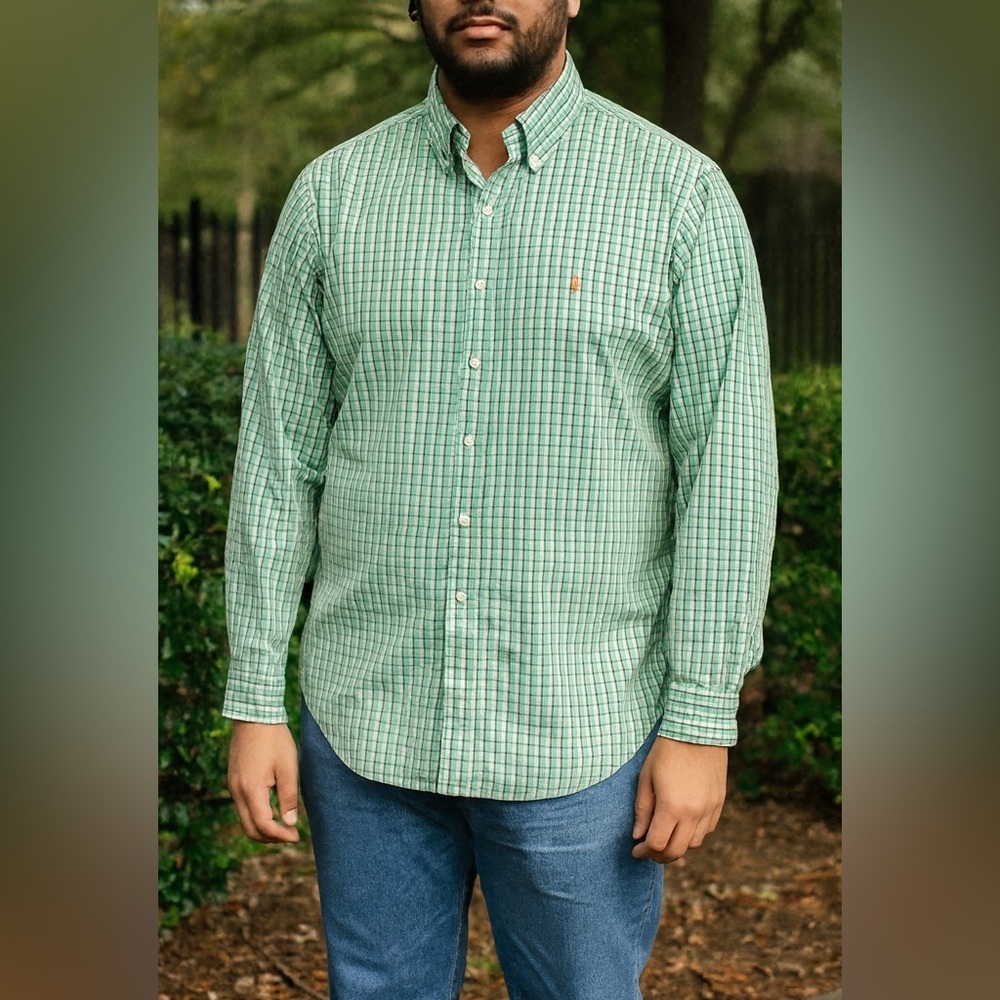 Ralph Lauren Polo Green Plaid Button Up Shirt Classic Fit Men’s Size Large